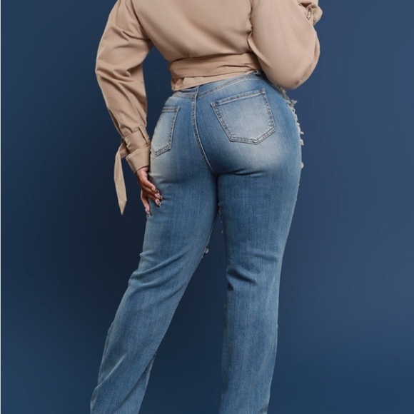 Limitless Asymmetrical Zip Straight Leg Jeans ~ in Medium Wash Vintage and Camo - Picture 3 of 7